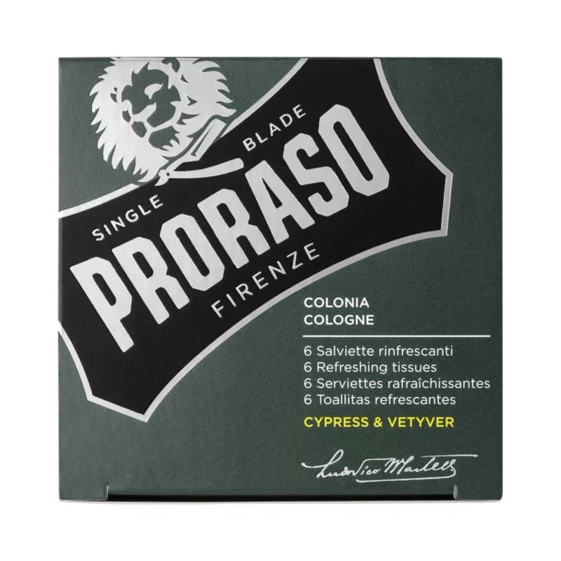 Proraso Green Cypress & Vetyver Tissues odświeżające chusteczki 6szt.
